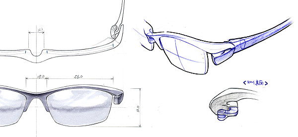 【3D】 眼鏡 のデザイン。初期のスケッチ1。
