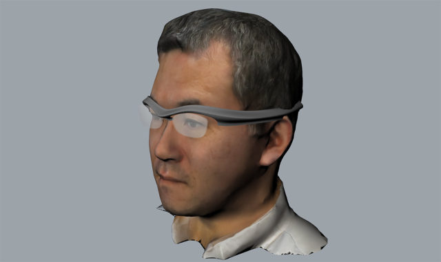 3Dデータ化した頭を元に、オーダーメイドの眼鏡を作ってみる。スカラプティング（スカルプティング）で基本形状を作っている所。