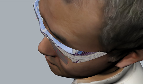 3Dデータ化した頭を元に、自分専用の眼鏡を作ってみる。顔の形状に沿わせて、面を編集。