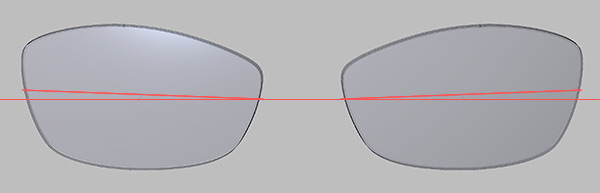 3Dデータ化した頭を元に、自分専用の眼鏡を作ってみる。レンズを傾ける方向・順番によっては、この様にレンズが釣り目になってしまいます。