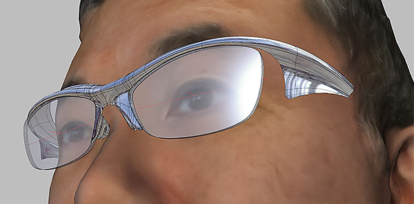 3Dデータ化した頭を元に、自分専用の眼鏡を作ってみる。完成へ。鼻パッドも一体のシングルサーフェスです