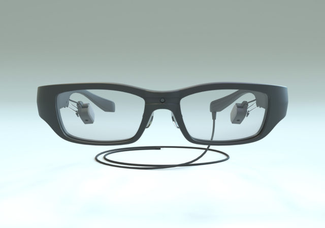 ヘッドマウントディスプレイ や デバイスメガネ ・ ウェアラブルデバイス のデザイン・開発について。viewっとめがね 正面から。