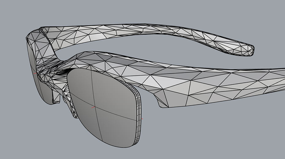 【 3Dプリント品の問題について 】3Dデータ化した頭を元に、自分専用の眼鏡を作ってみる その4。表面は3Dデータの特徴的な面の形でもある ポリゴン（三角形の面の集まり） をそのまま活かしたもの。