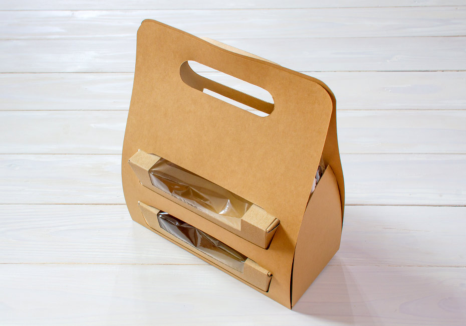 OKAMOCHI デリバッグ – レジ袋もプラスチック容器も使わない「使い捨ての岡持ち」。試作完成写真。