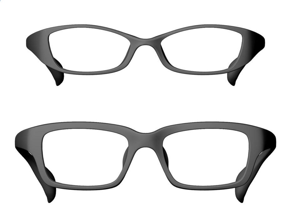 【 3D 】眼鏡の3Dデータ リサイズ版を 無償配布 中。上段は元の形状で、下段は新しく作成した形状です。